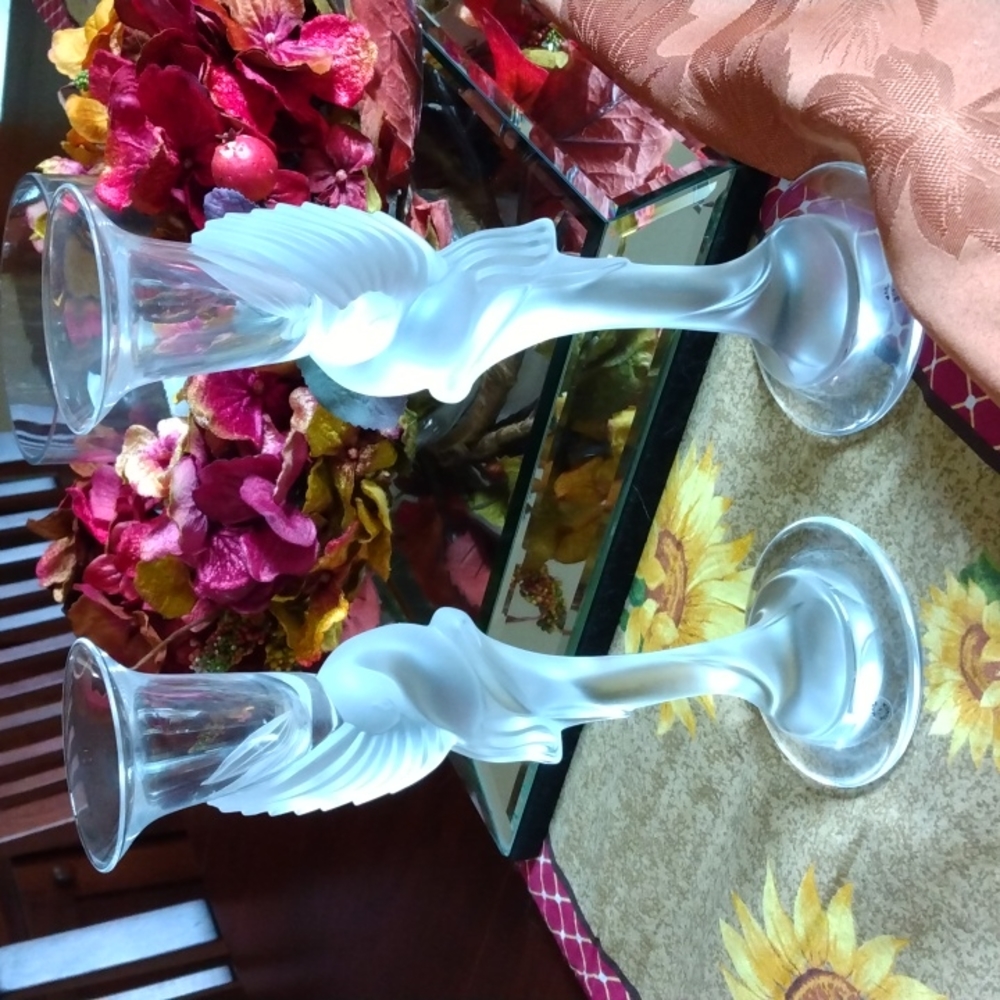 💕HP💕Snow Dove Crystal Candlesticks by Faberge NWOT